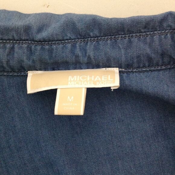 Michael Kors blue and gold denim 3/4 zip up shirt size M - Picture 7 of 7